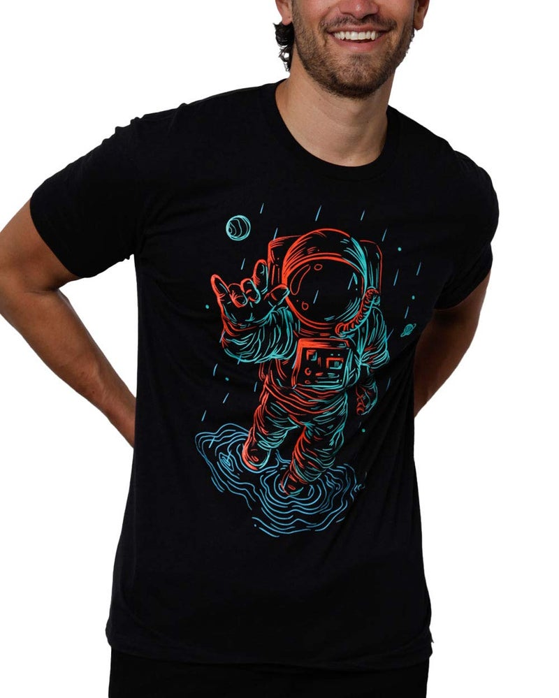 INTO THE AM Universal Love Glow in The Dark Graphic Tee for Men - Short Sleeve Design T-Shirts (Black, X-Large) - Image 1
